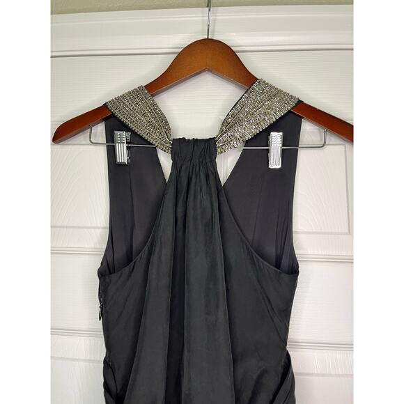 Theory Black Silk Semi Formal Dress Size 0 Beaded Neckline New‎ Year's Eve - Picture 6 of 10